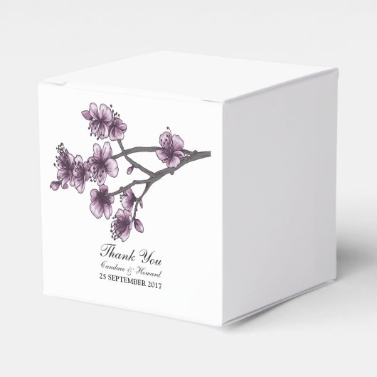 Paarse Eenvoudige Cherry Blossom Favor Boxes Bedankdoosjes (Voorkant Zijde)