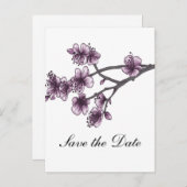 Paarse Eenvoudige Cherry Blossom sparen de Datum Aankondigingskaart (Voorkant / Achterkant)