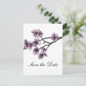 Paarse Eenvoudige Cherry Blossom sparen de Datum Aankondigingskaart (Staand voorkant)