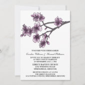 Paarse Eenvoudige Cherry Blossom Wedding Invite Kaart (Voorkant)