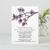 Paarse Eenvoudige Cherry Blossom Wedding Invite Kaart (Staand voorkant)