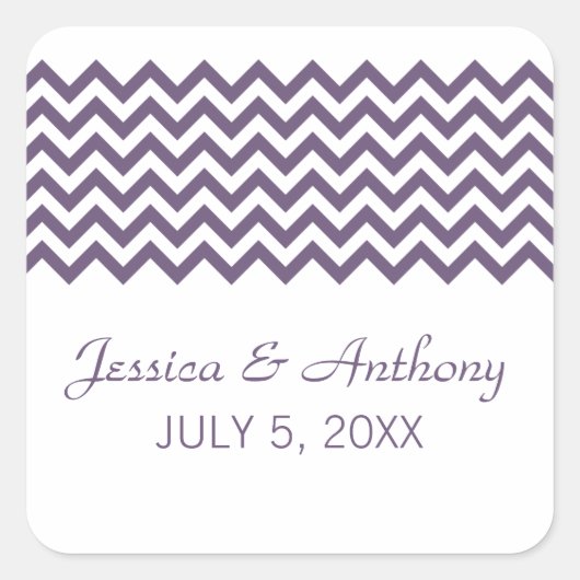 Paarse eenvoudige Chevron Wedding Stickers (Voorkant)