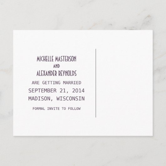 Paarse Eenvoudige Deco Chic sparen het Briefkaart  (Achterkant)