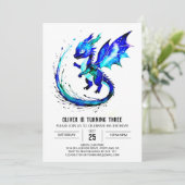 Paarse eenvoudige Dragon Digital Boy Verjaardag Kaart (Staand voorkant)