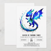 Paarse eenvoudige Dragon Digital Boy Verjaardag Kaart (Voorkant / Achterkant)