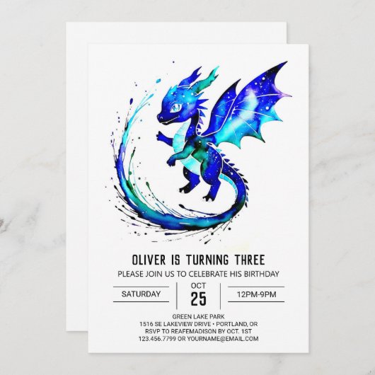 Paarse eenvoudige Dragon Digital Boy Verjaardag Kaart (Voorkant / Achterkant)