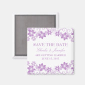 Paarse Eenvoudige Floral sparen de Datum Magnet (Voorkant / Achterkant)