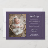 Paarse eenvoudige foto geboorte aankondiging (Voorkant)