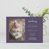 Paarse eenvoudige foto geboorte aankondiging (Staand voorkant)