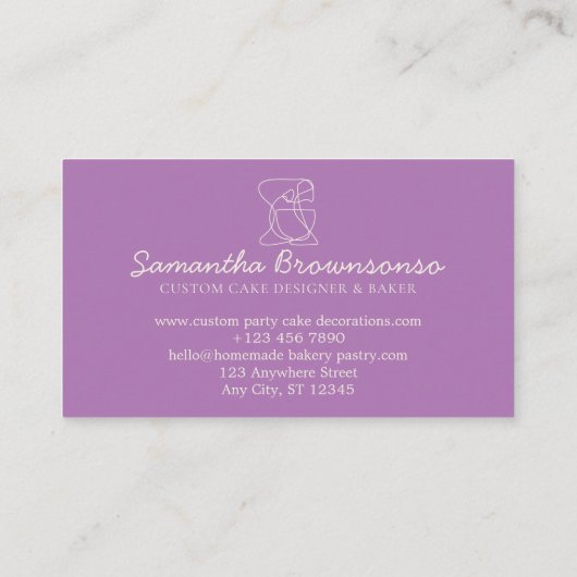 Paarse Eenvoudige Homemade voedselbakkerij Visitekaartje (Achterkant)