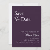 Paarse eenvoudige kalligrafie-foto bespaart de dat save the date (Voorkant)