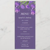 Paarse eenvoudige minimalistische bloemen bruiloft menu (Voorkant)