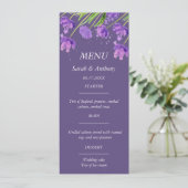 Paarse eenvoudige minimalistische bloemen bruiloft menu (Staand voorkant)