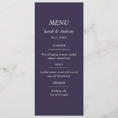 Paarse eenvoudige minimalistische elegante bruilof menu (Voorkant)