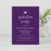 Paarse eenvoudige Modern Script Afstuderen Invitat Kaart (Staand voorkant)