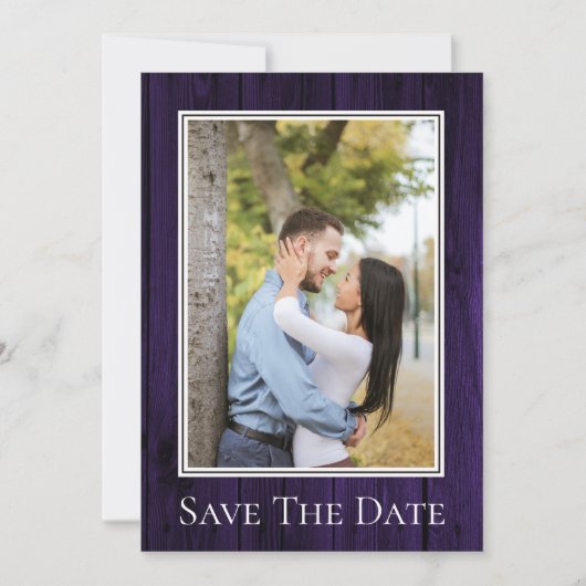 Paarse Eenvoudige Rustieke Foto Bewaar de Datum Save The Date (Voorkant)