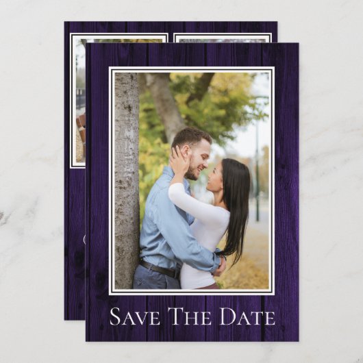 Paarse Eenvoudige Rustieke Foto Bewaar de Datum Save The Date (Voorkant / Achterkant)