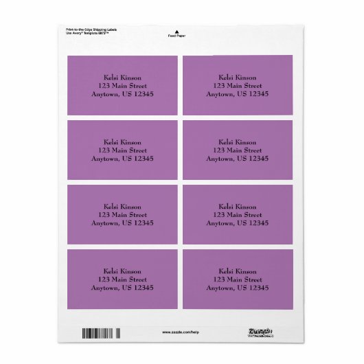 Paarse eenvoudige verzendlabels etiket (Full Sheet)