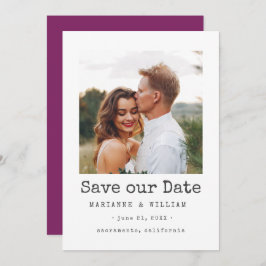 Paarse Eenvoudige VIERKANTE Foto bruiloft opslaan  Save The Date
