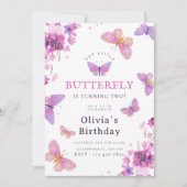 Paarse Eenvoudige Vlinder Meisje Verjaardag Kaart (Voorkant)