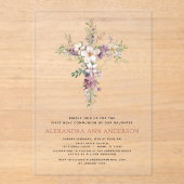 Paarse eerste Heilige Communie Wildflower Acryl Uitnodigingen (Voorkant)