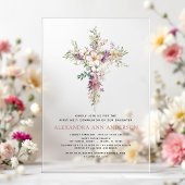 Paarse eerste Heilige Communie Wildflower Acryl Uitnodigingen