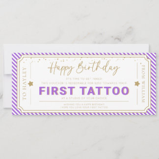 Paarse eerste tatoeage verjaardagscadeau voucher kaart
