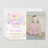 Paarse Eerste Unicorn Birthday Uitnodigingen met f (Voorkant)