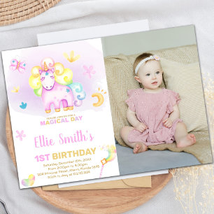 Paarse Eerste Unicorn Birthday Uitnodigingen met f