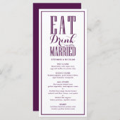 Paarse Eet, Drink en Wees getrouwd Bruiloft Menu (Voorkant / Achterkant)