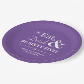 Paarse Eet Drink Vijfenzestig Retro 65e Verjaardag Papieren Bordje (Gekanteld)