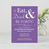 Paarse Eet Drink Wees 40ste Verjaardag Mideeuw Kaart (Staand voorkant)