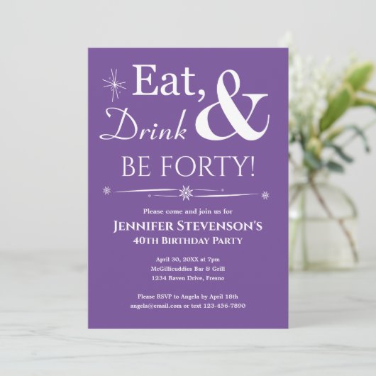 Paarse Eet Drink Wees 40ste Verjaardag Mideeuw Kaart (Staand voorkant)