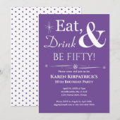 Paarse Eet Drink Wees 50ste Verjaardag Mideeuw Kaart (Voorkant / Achterkant)
