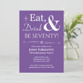 Paarse Eet Drink Zeventig 70e Verjaardag Mid Mod Kaart (Staand voorkant)