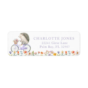 Paarse Egel Floral Baby shower Retouradres Etiket