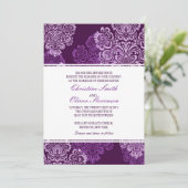 Paarse Eggplant Damask Wedding Invitation Kaart (Staand voorkant)