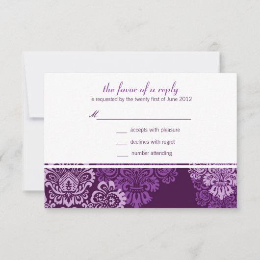 Paarse Eggplant Damask Wedding Response Kaart (Voorkant)