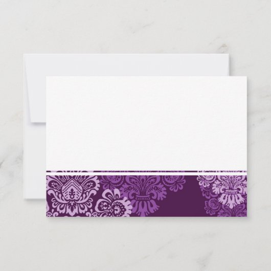 Paarse Eggplant Damask Wedding Response Kaart (Achterkant)