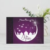 Paarse Eid Mubarak Moon Mosque Kaart (Staand voorkant)