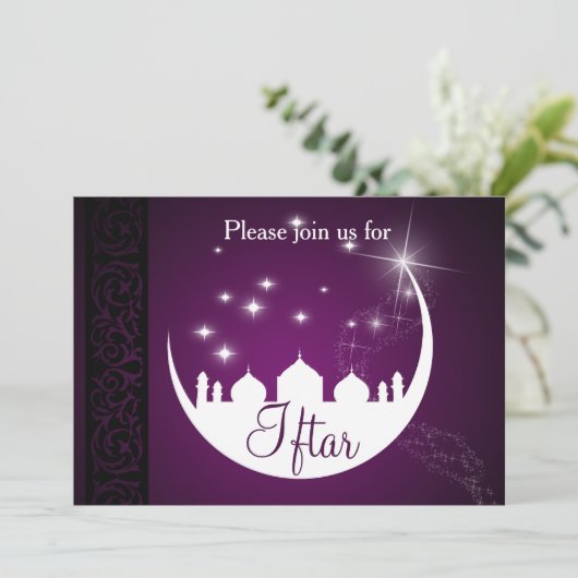 Paarse Eid Mubarak Moon Mosque Kaart (Staand voorkant)