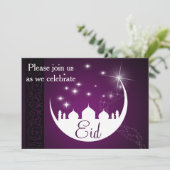 Paarse Eid Mubarak Moon Mosque Kaart (Staand voorkant)
