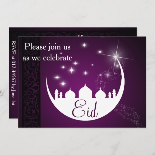 Paarse Eid Mubarak Moon Mosque Kaart (Voorkant / Achterkant)