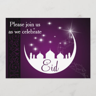 Paarse Eid Mubarak Moon Mosque Kaart