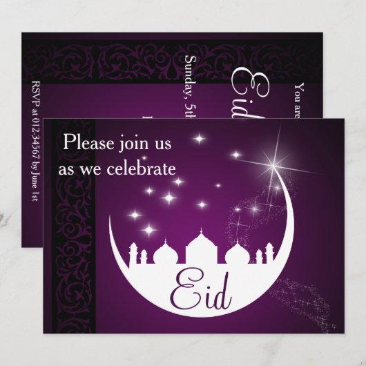Paarse Eid Mubarak Moon Mosque Kaart (Voorkant / Achterkant)