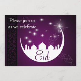 Paarse Eid Mubarak Moon Mosque Kaart