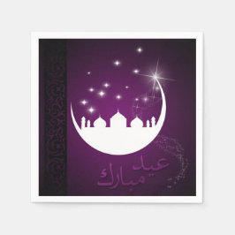 Paarse Eid Mubarak Moon Mosque Servet