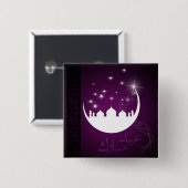 Paarse Eid Mubarak Moon Mosque Vierkante Button 5,1 Cm (Voorkant /achterkant)