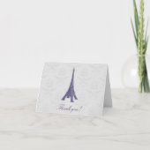 Paarse Eiffel Tower Damask Weddenschap Hartelijk d Bedankkaart (Voorkant)