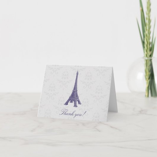 Paarse Eiffel Tower Damask Weddenschap Hartelijk d Bedankkaart (Voorkant)